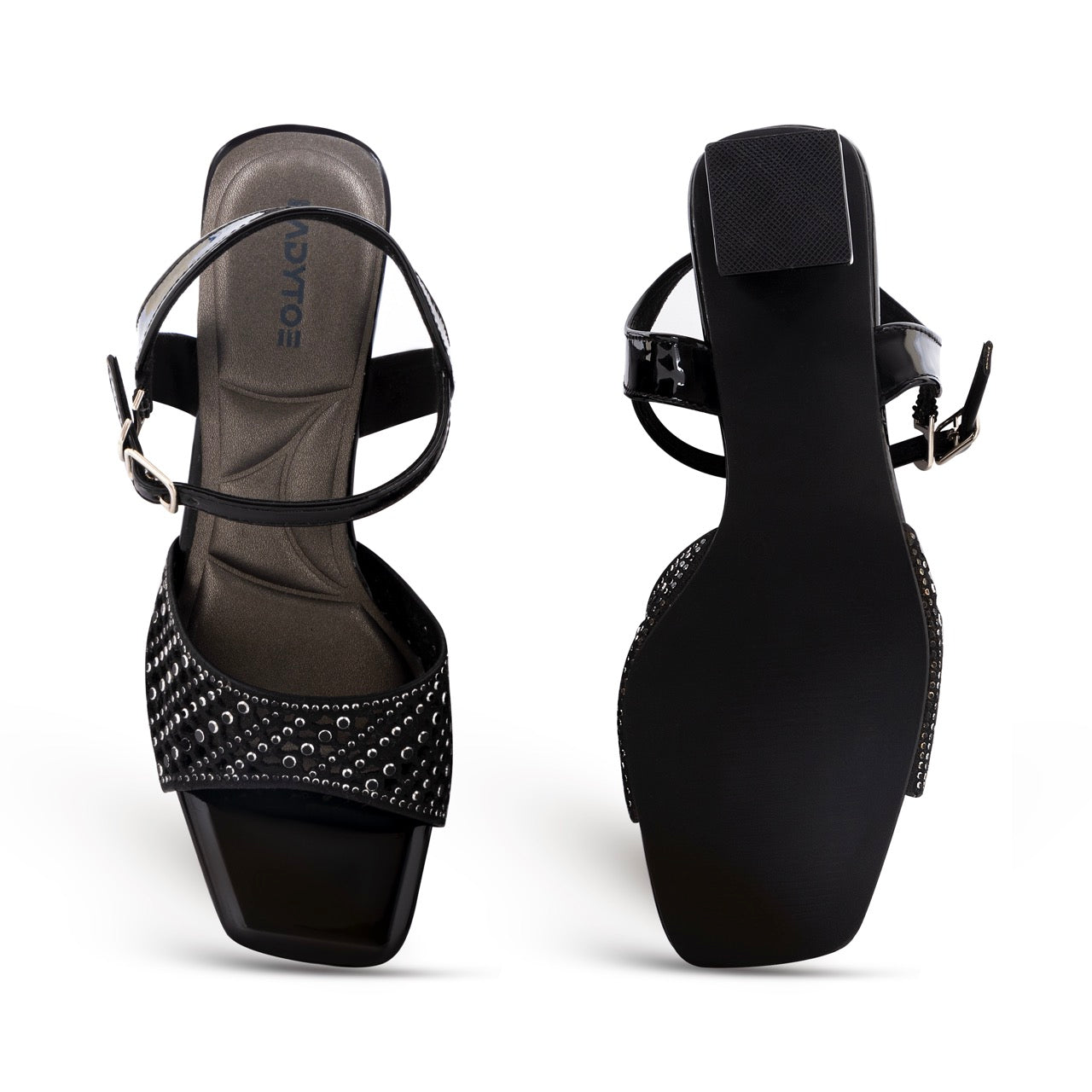 Block Heels with Cutwork Design Black