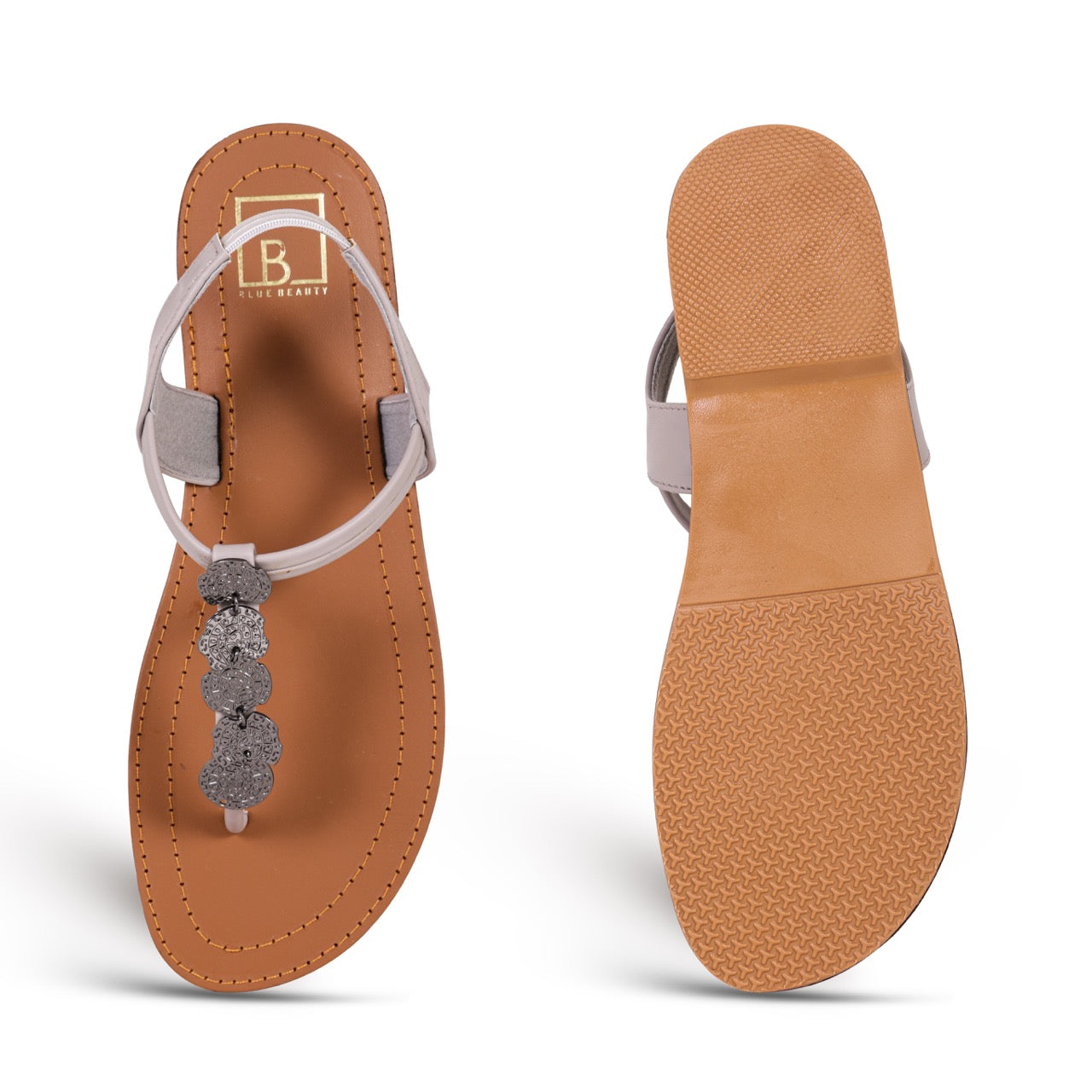 Embellished T-Strap Flat Sandals GunMetal