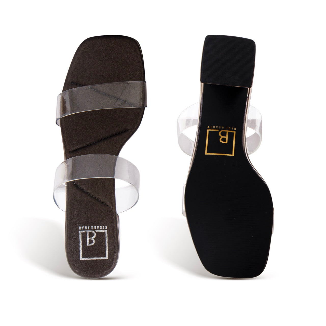 Trendy Transparent Strap Block Heels Black