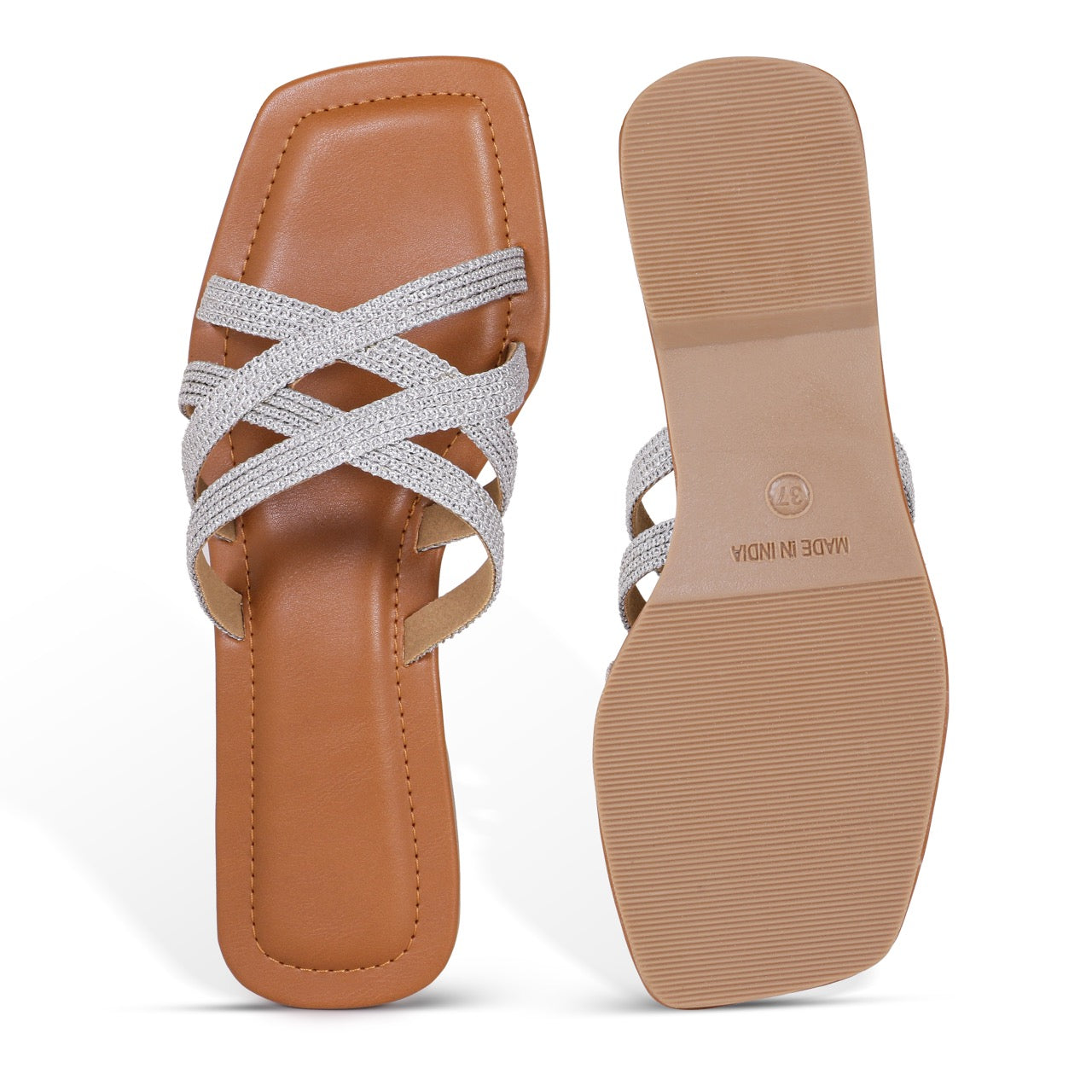 Woven Strap Slip-On Flat Silver