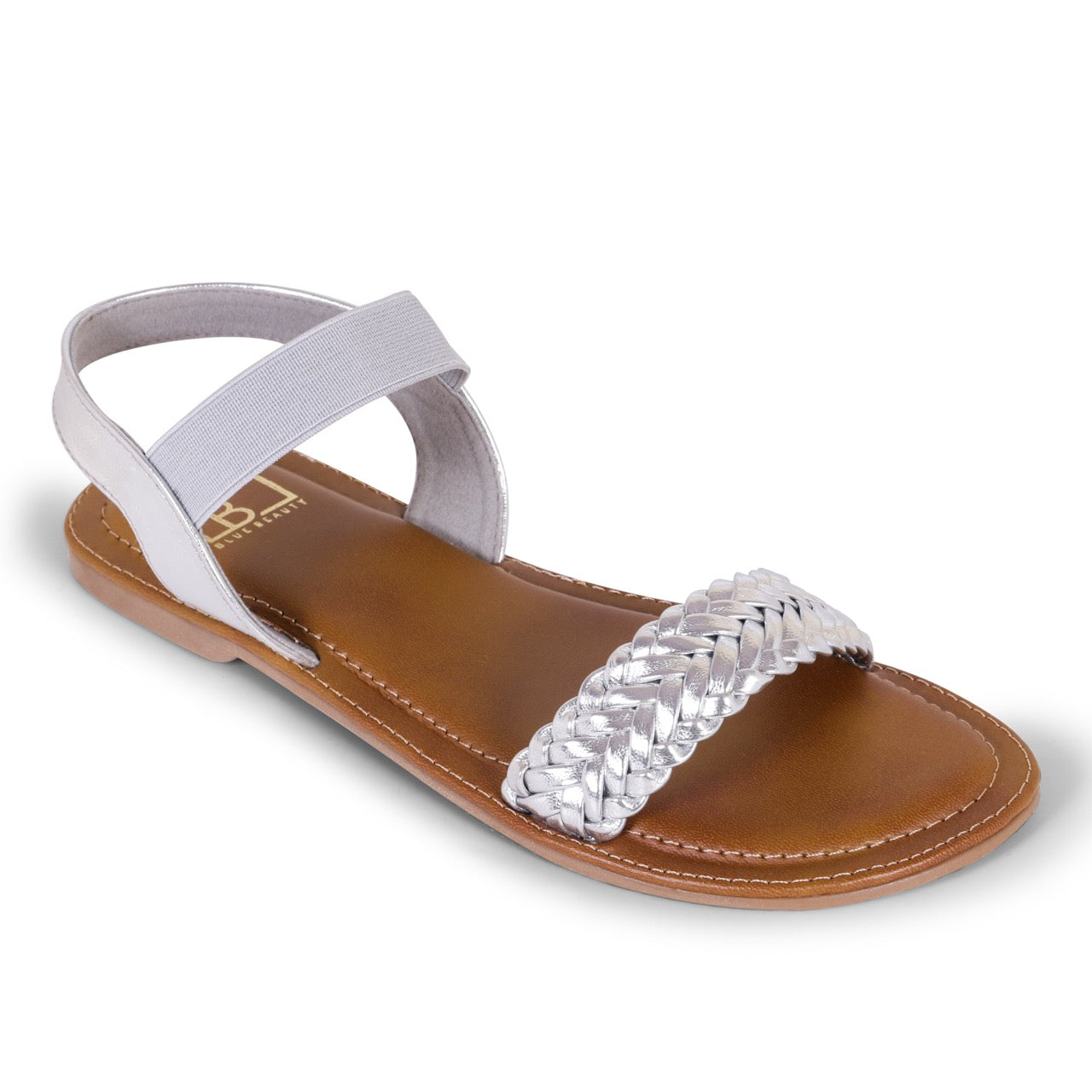 Braided Strap Flat Sandals Silver