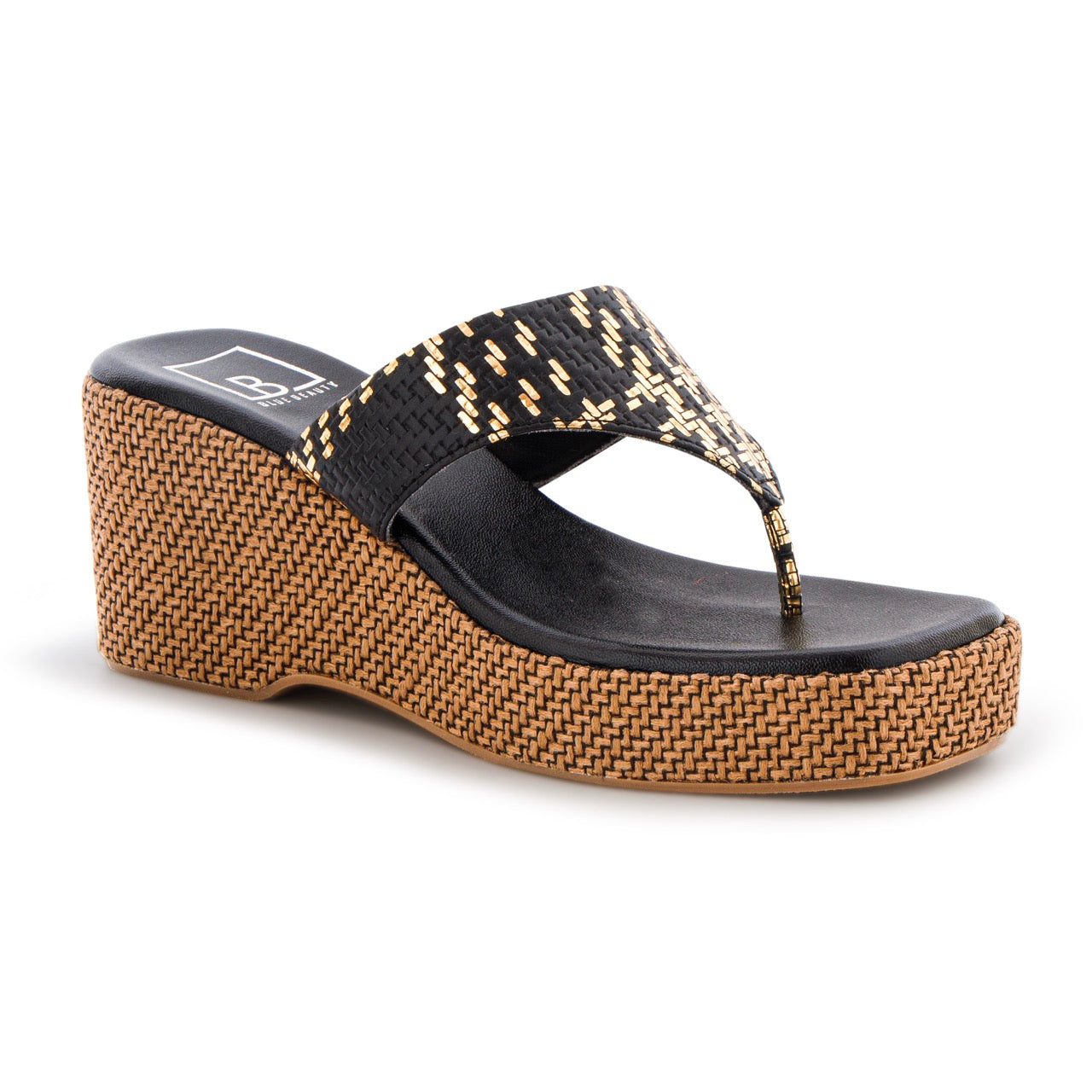 Woven Platform Wedge Sandals Black