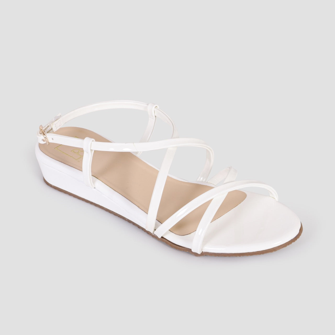 Strappy Block Flat Sandals White