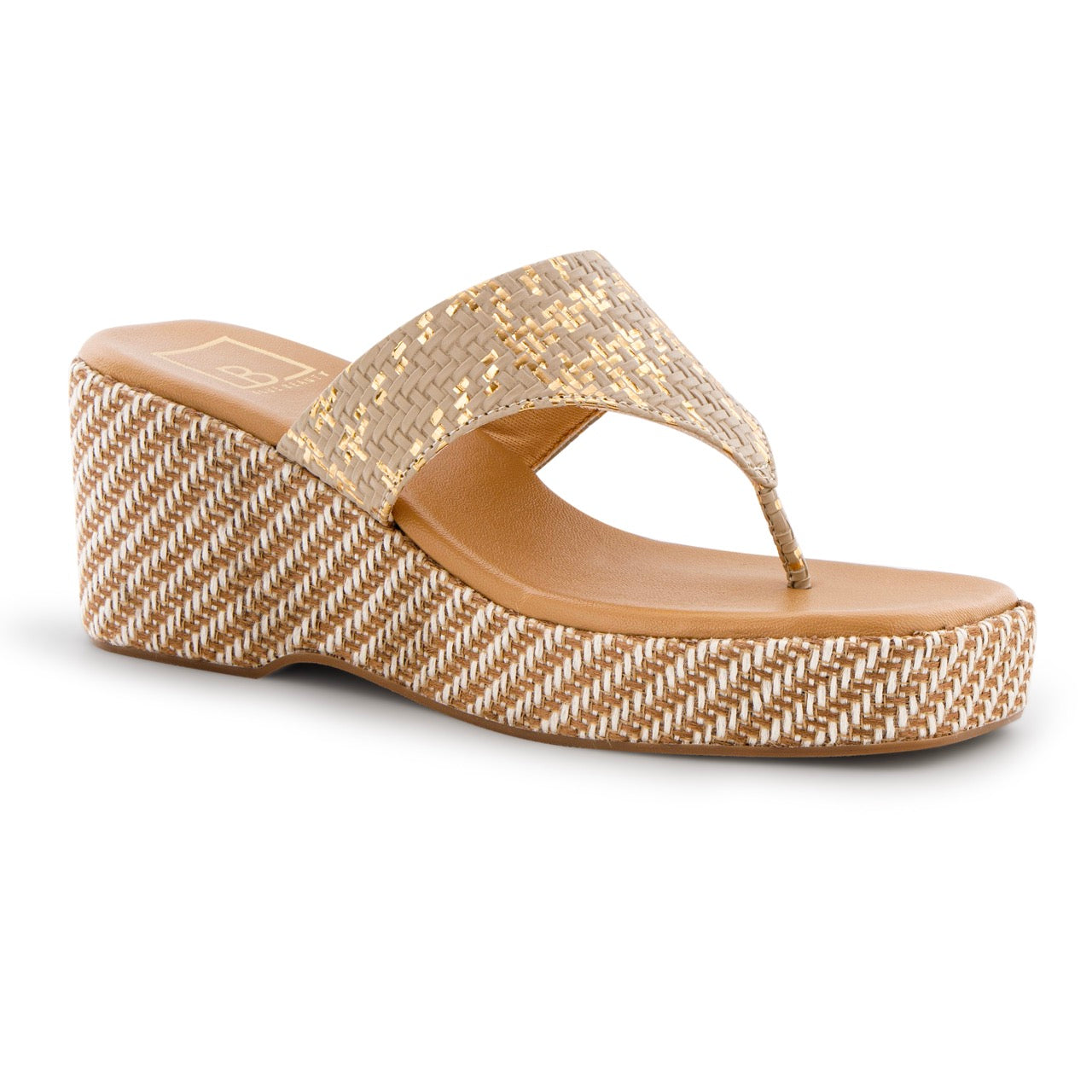 Woven Platform Wedge Sandals Beige