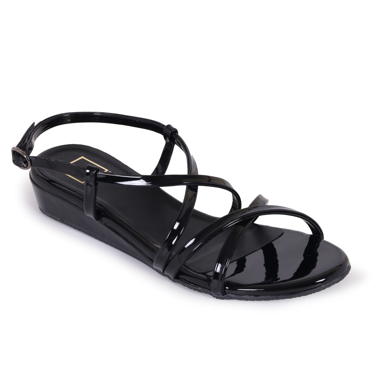 Strappy Block Flat Sandals Black
