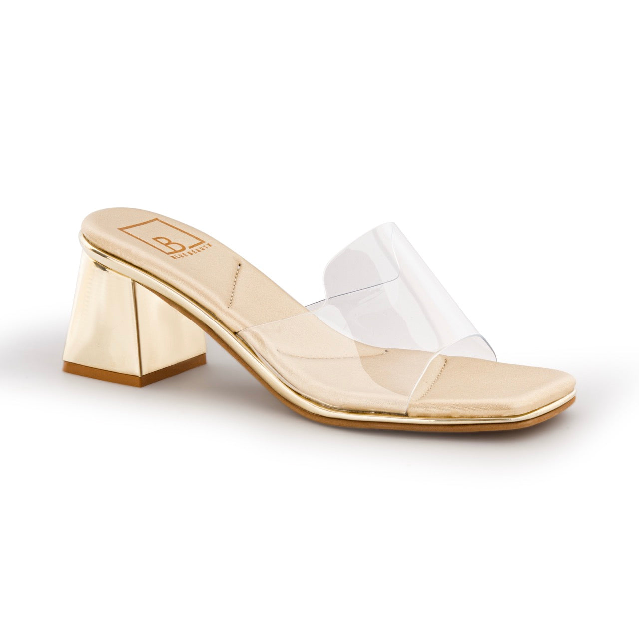 Chic Nude Transparent Block Heels Gold