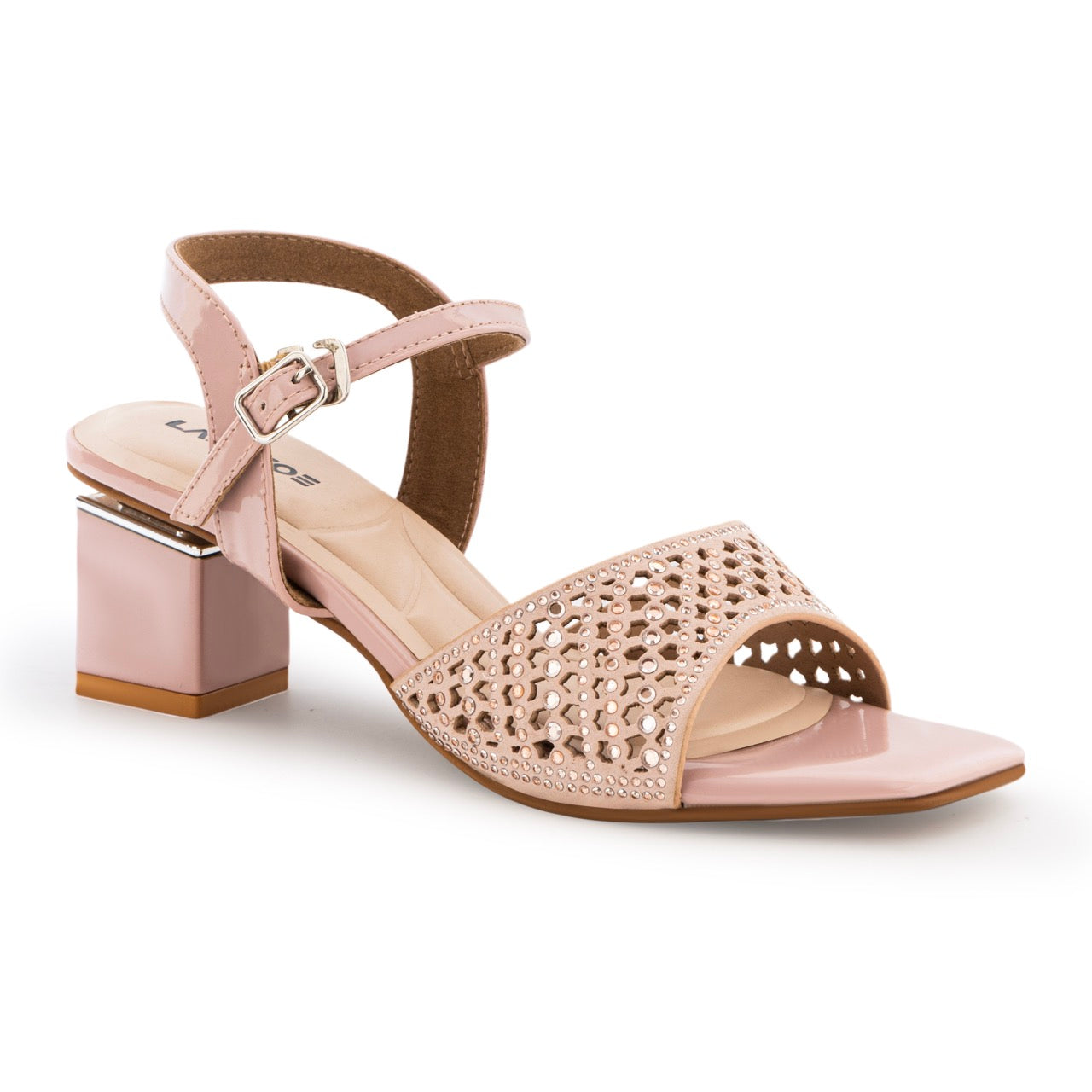 Block Heels with Cutwork Design Peach