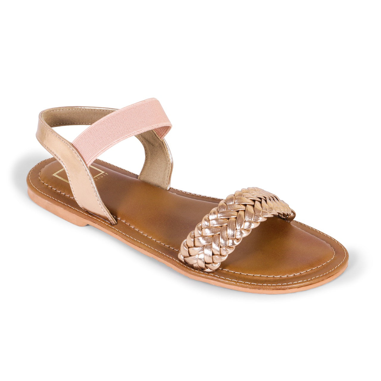 Braided Strap Flat Sandals Rosegold