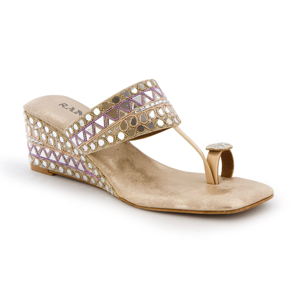 Embellished Wedge Sandals Gold