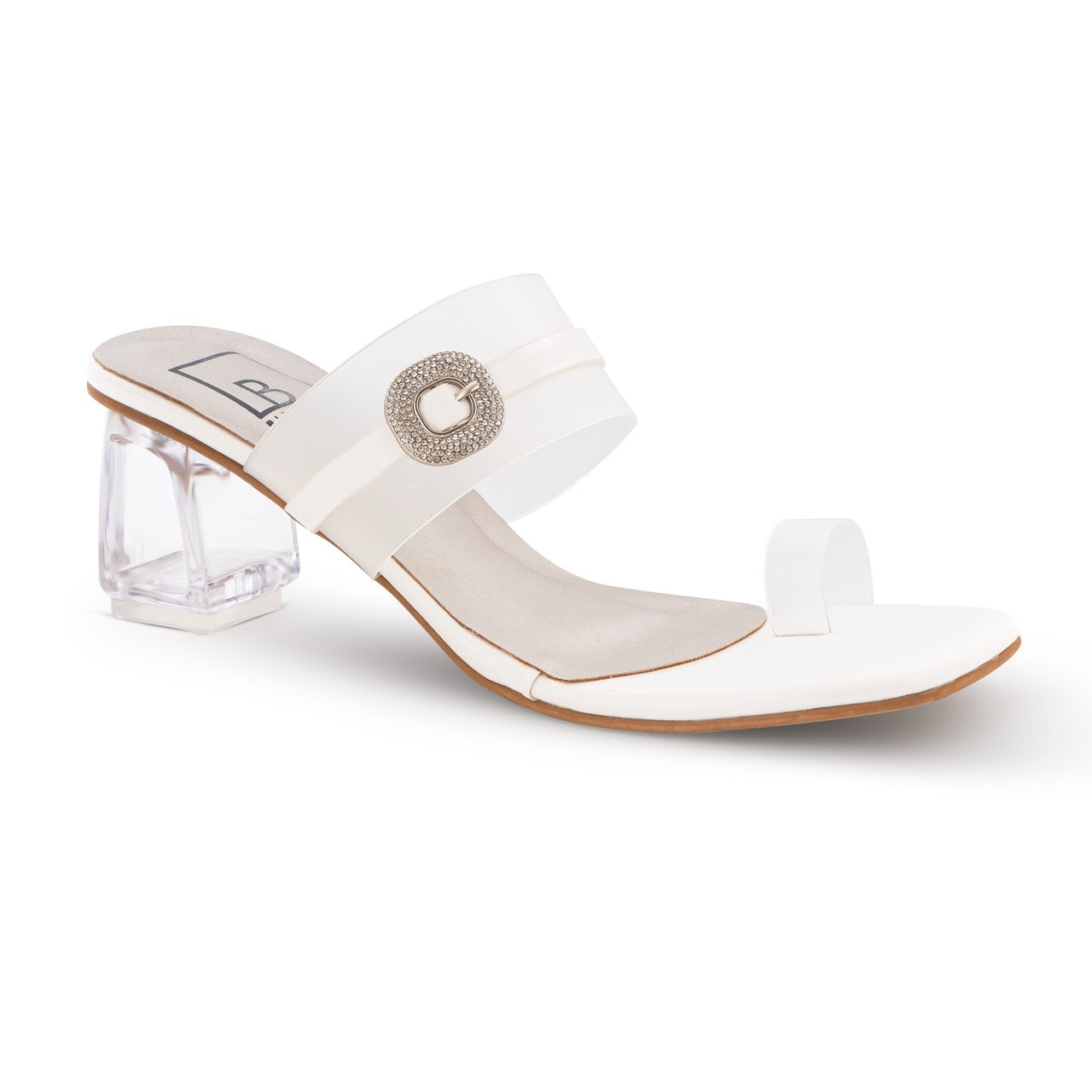Elegant Block Heels with Buckle Detail White