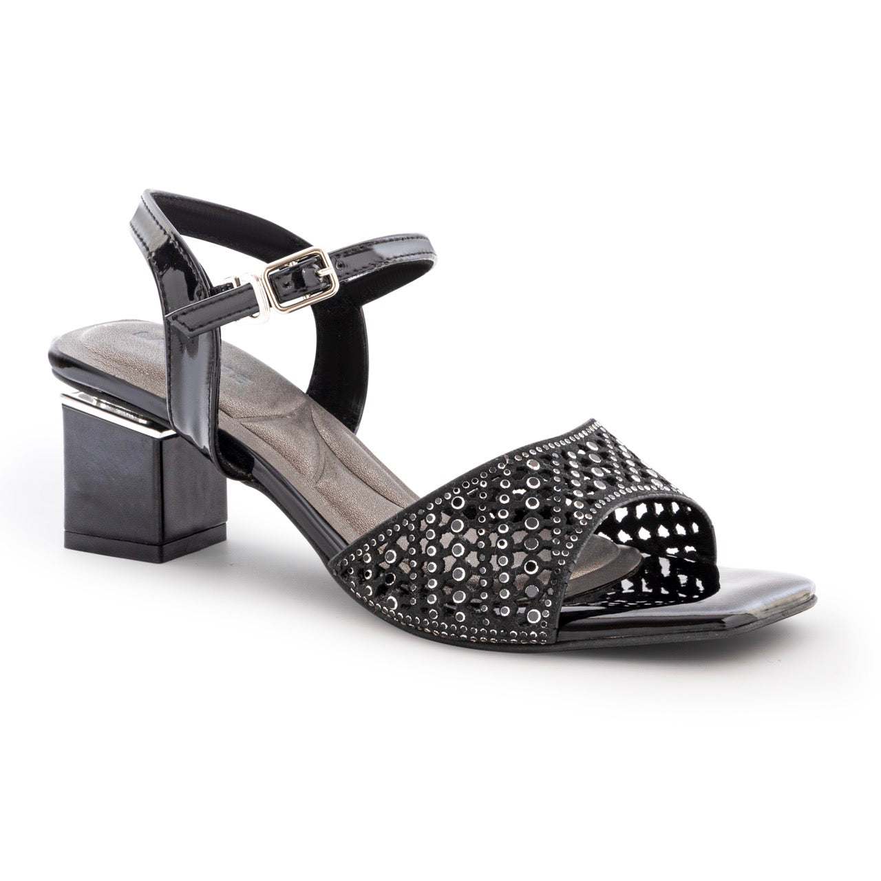 Block Heels with Cutwork Design Black