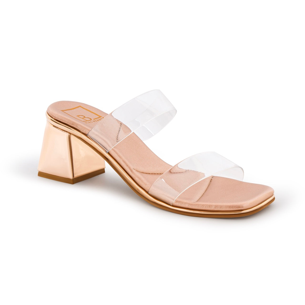 Trendy Transparent Strap Block Heels Rose Gold
