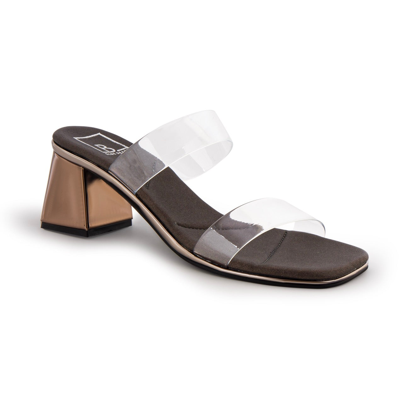 Trendy Transparent Strap Block Heels Black