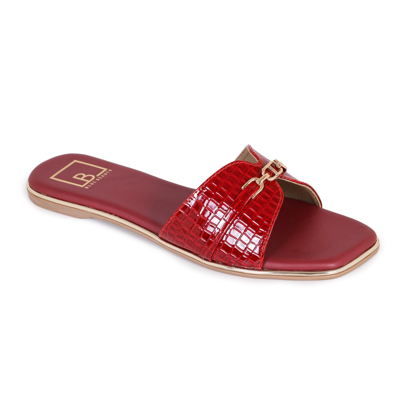 Croc-Texture Slip-On Flat Sandals Maroon
