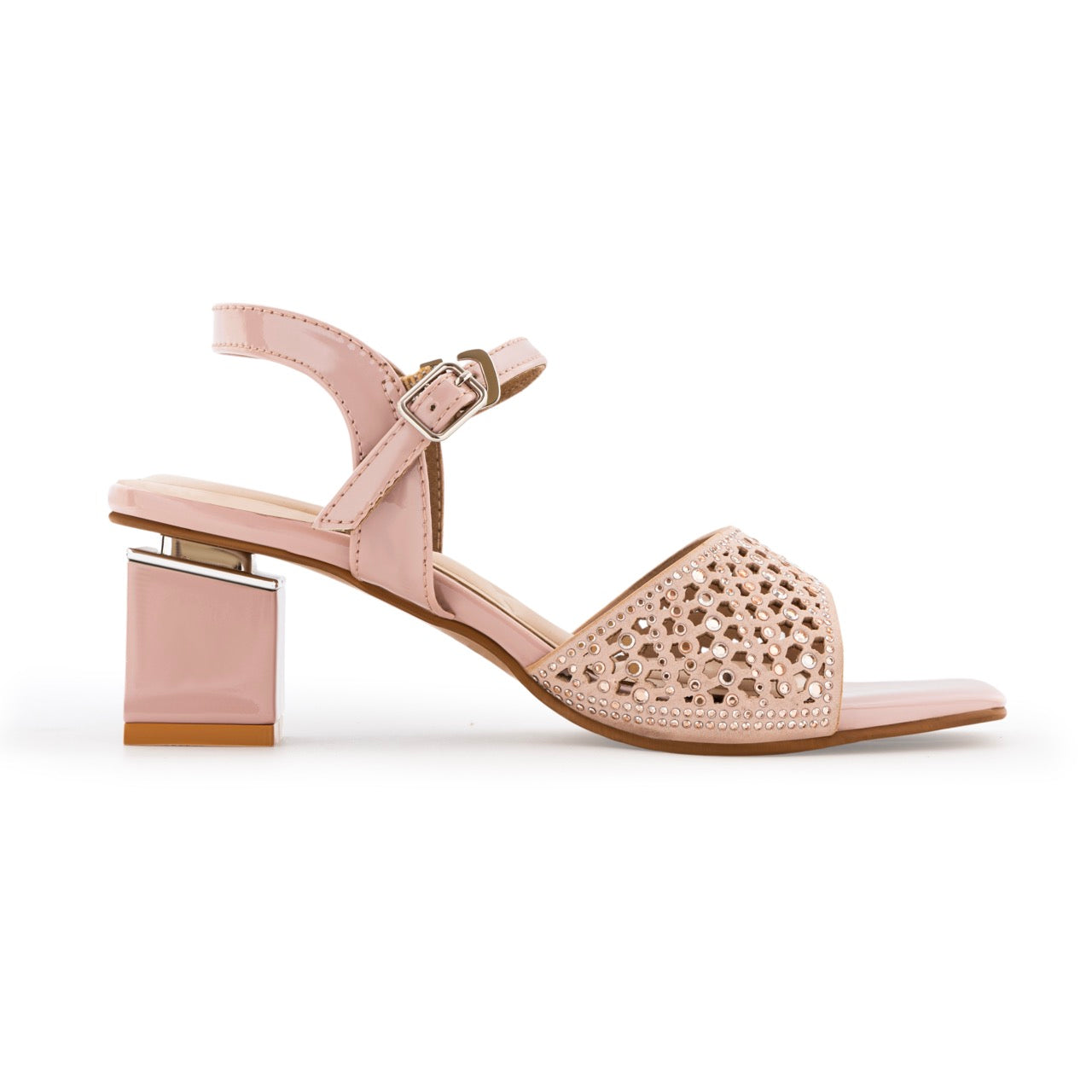 Block Heels with Cutwork Design Peach