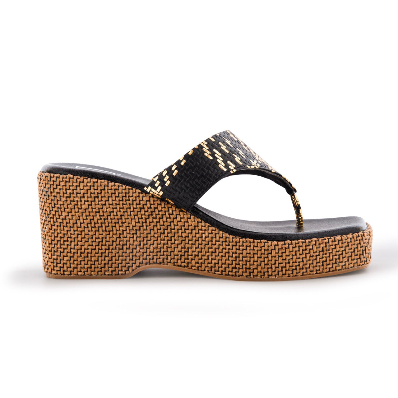 Woven Platform Wedge Sandals Black