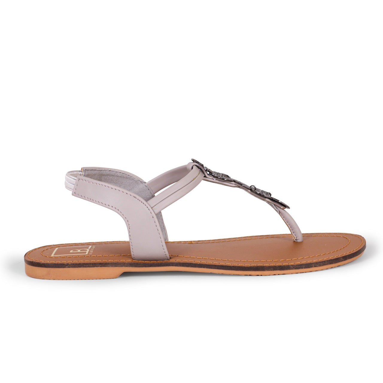 Embellished T-Strap Flat Sandals GunMetal
