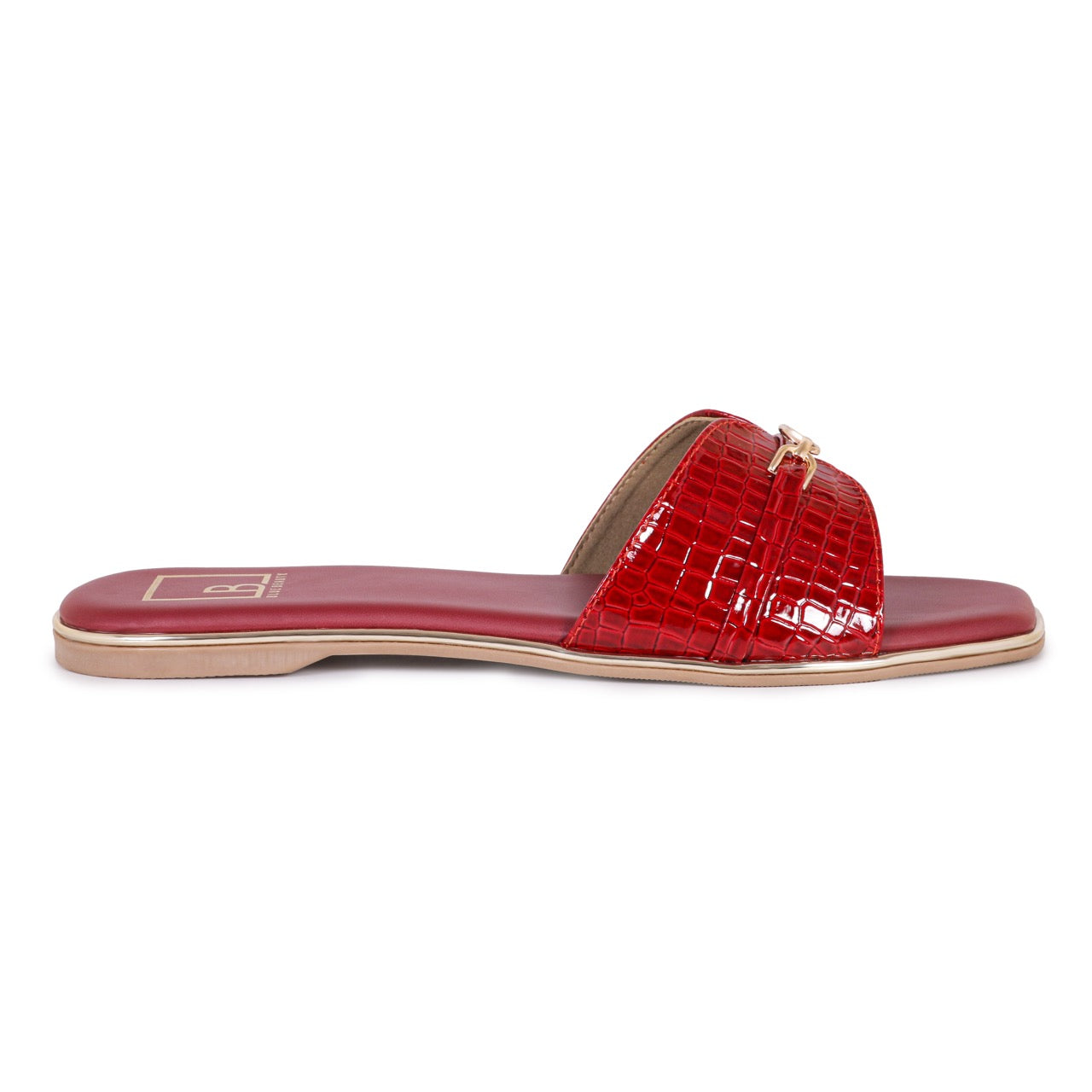 Croc-Texture Slip-On Flat Sandals Maroon