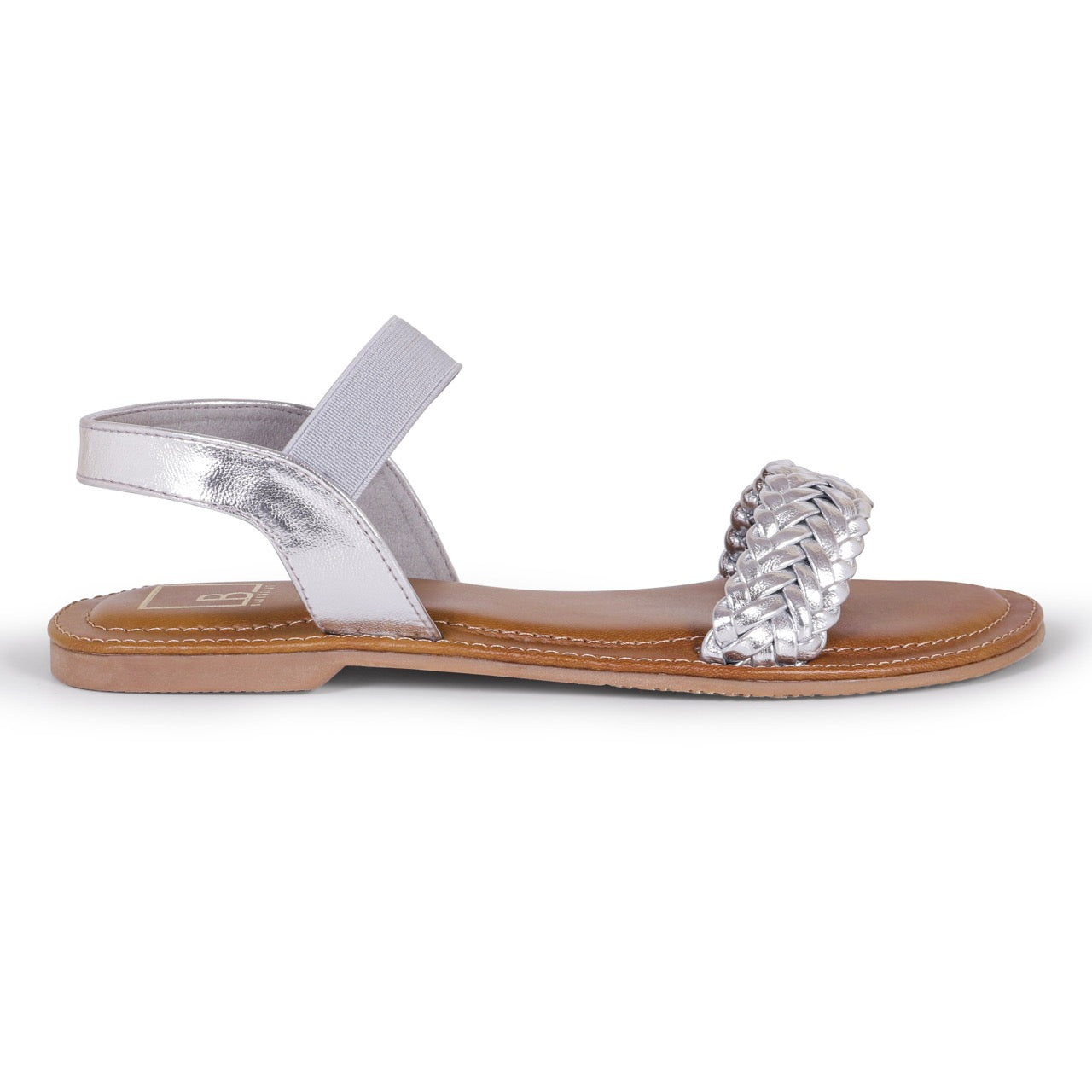 Braided Strap Flat Sandals Silver