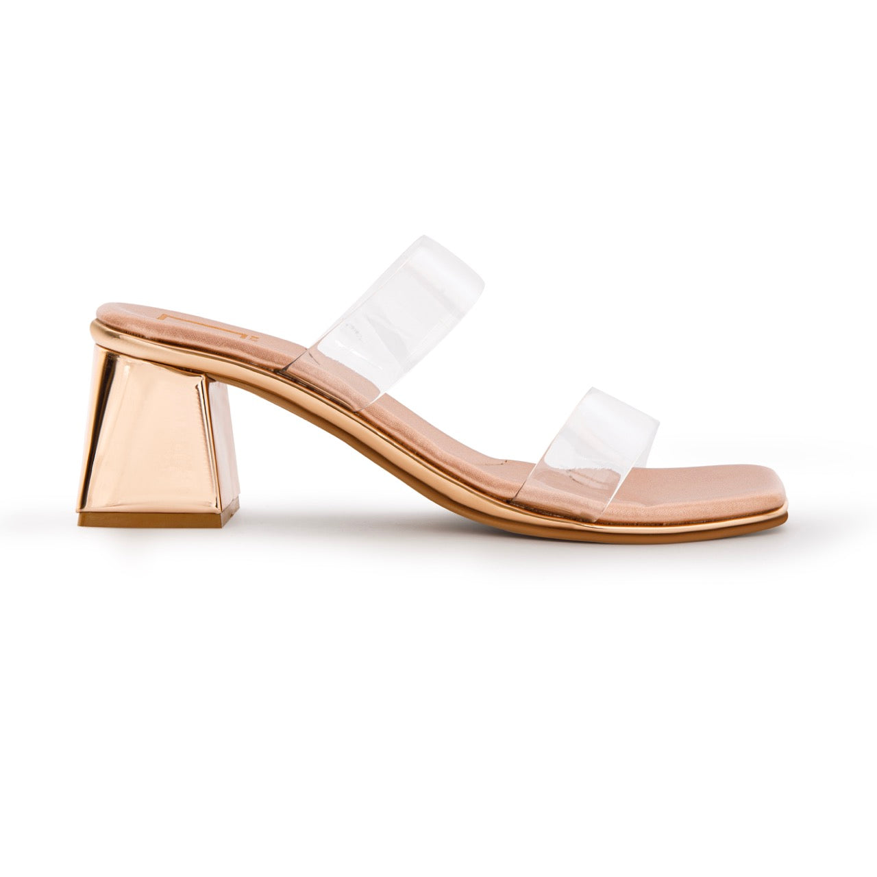 Trendy Transparent Strap Block Heels Rose Gold
