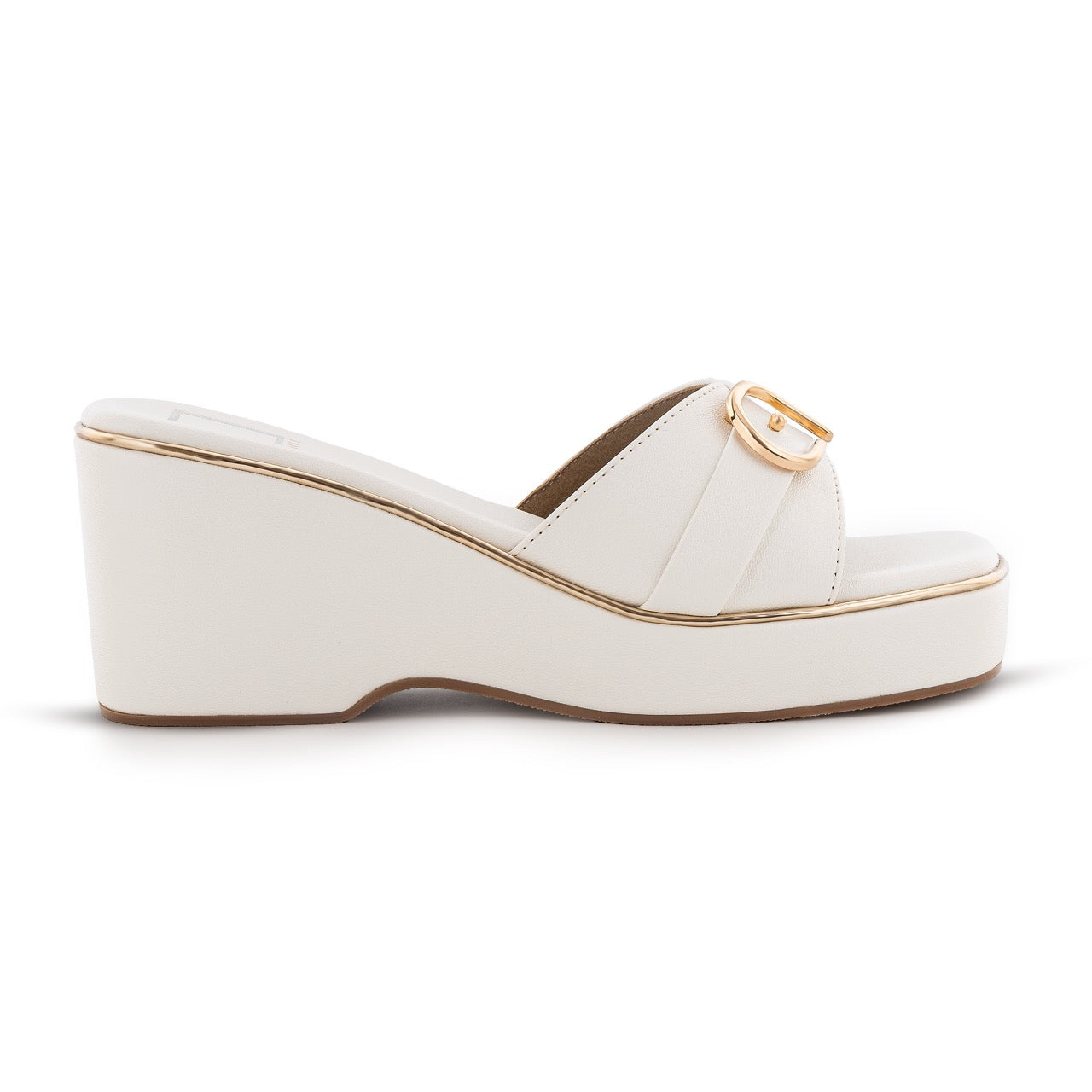 Elegant Wedge Sandals Buckle Detail White
