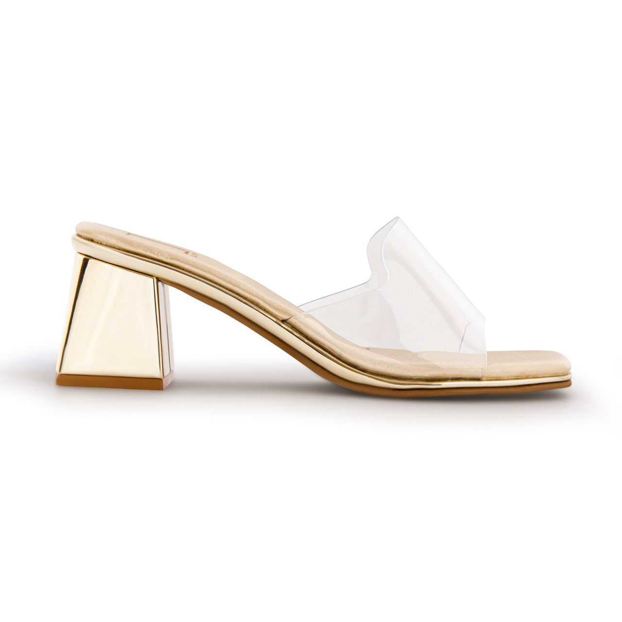 Chic Nude Transparent Block Heels Gold