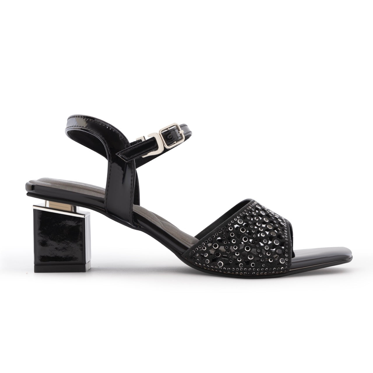 Block Heels with Cutwork Design Black