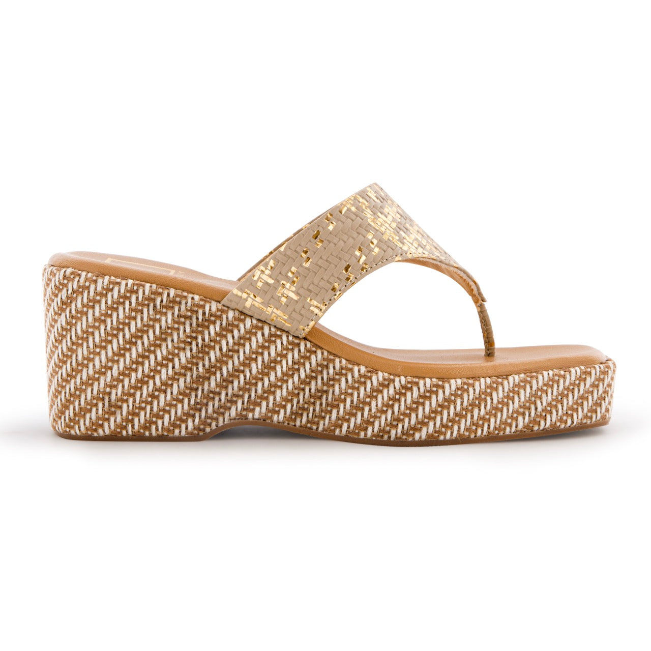 Woven Platform Wedge Sandals Beige