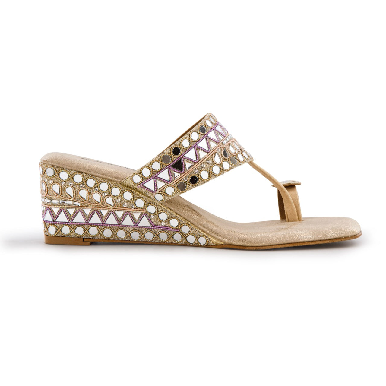 Embellished Wedge Sandals Gold