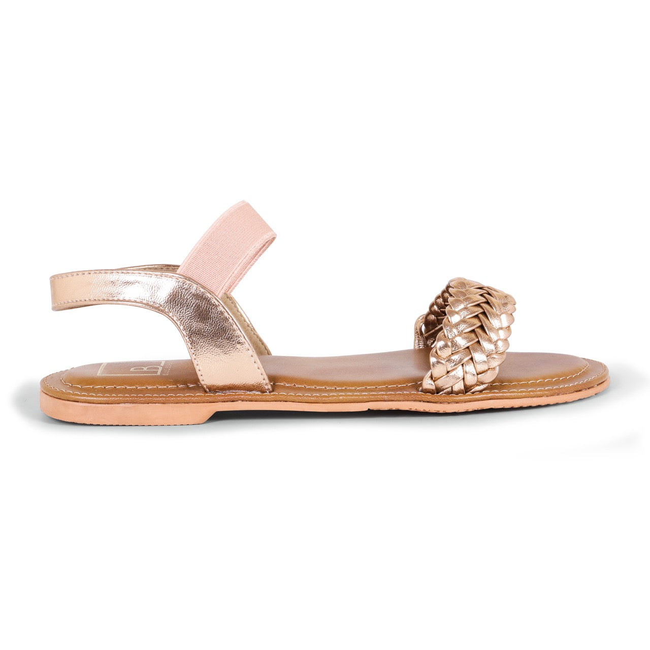 Braided Strap Flat Sandals Rosegold