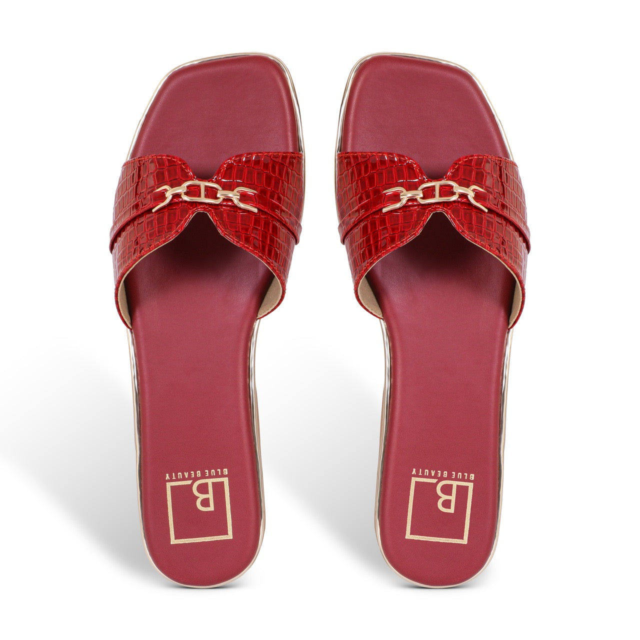 Croc-Texture Slip-On Flat Sandals Maroon