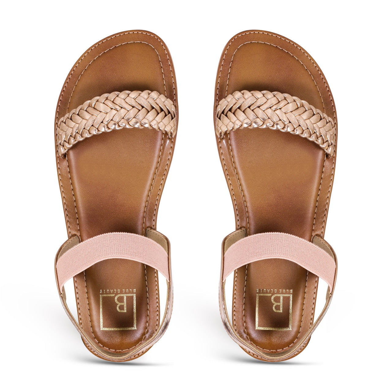 Braided Strap Flat Sandals Rosegold