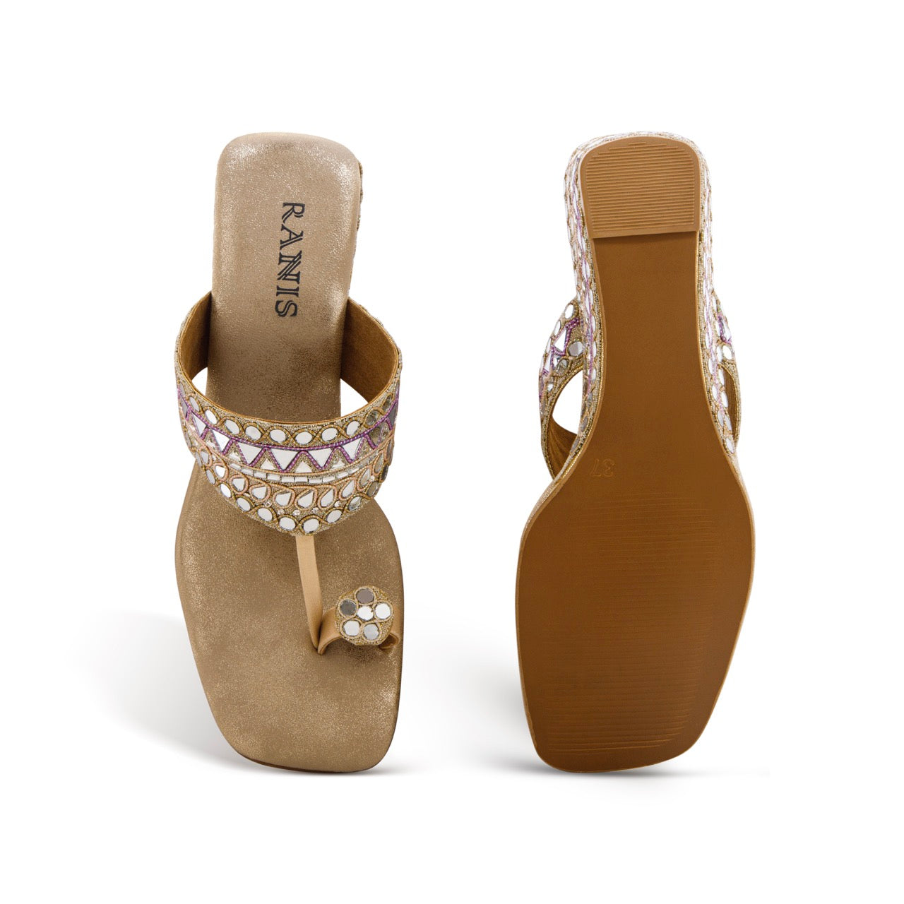 Embellished Wedge Sandals Gold