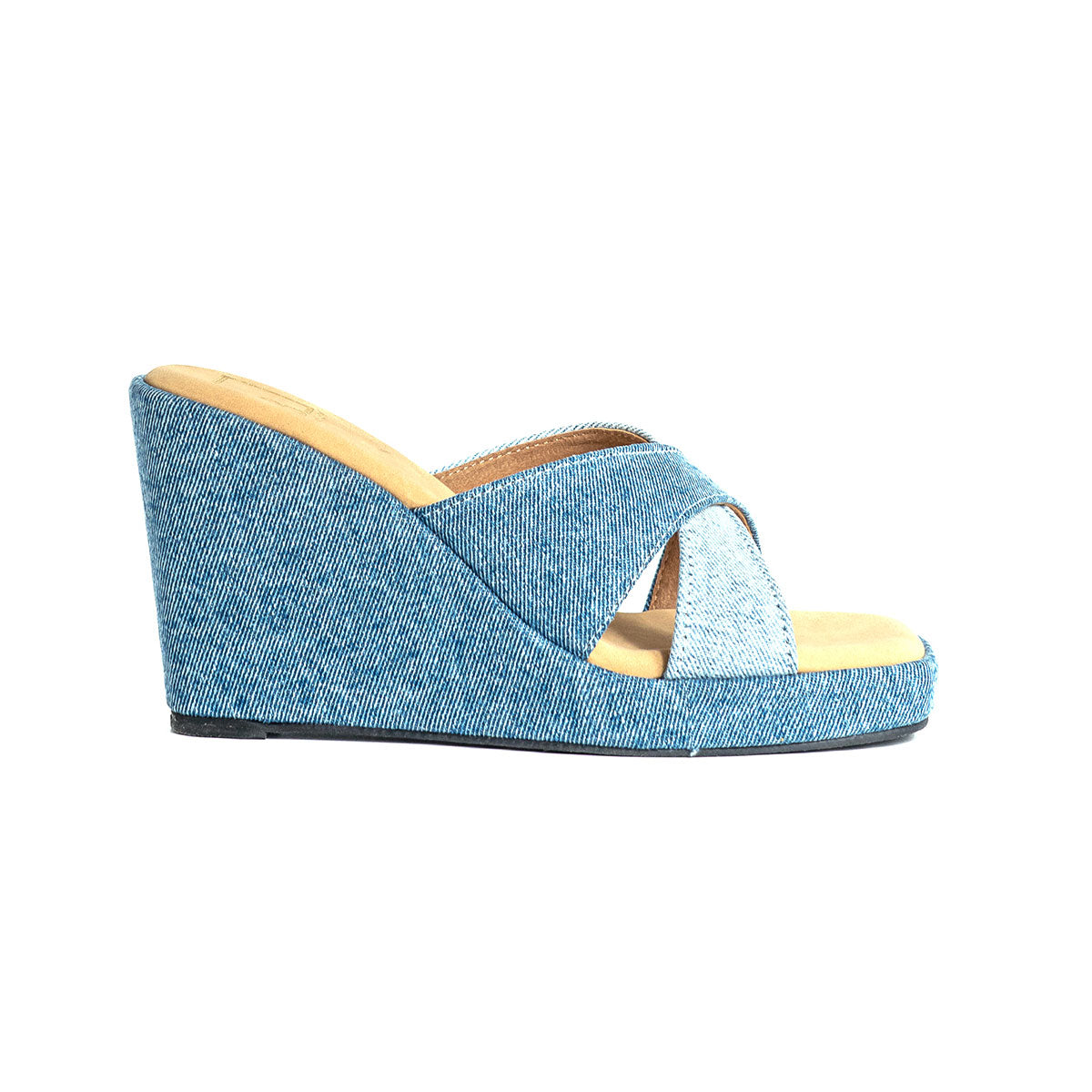 Cross Strape Denim Wedge