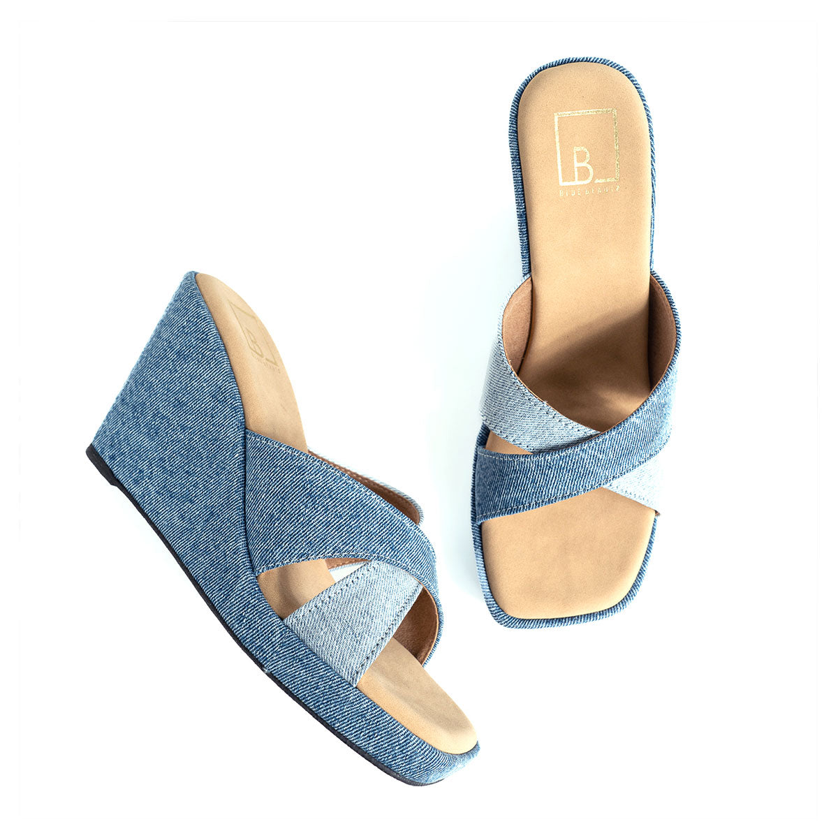 Cross Strape Denim Wedge