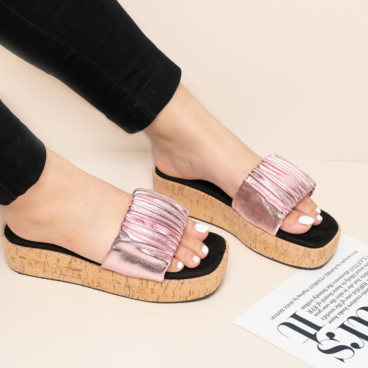 Ruched Detail Wedge Slide