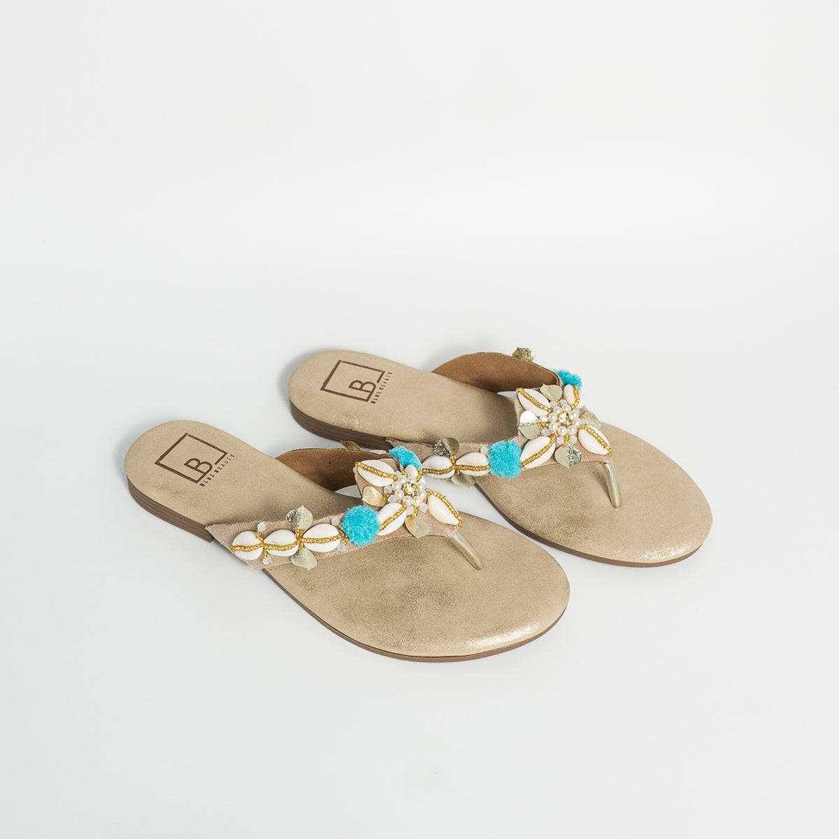 Shell detailed Open Toe Flats